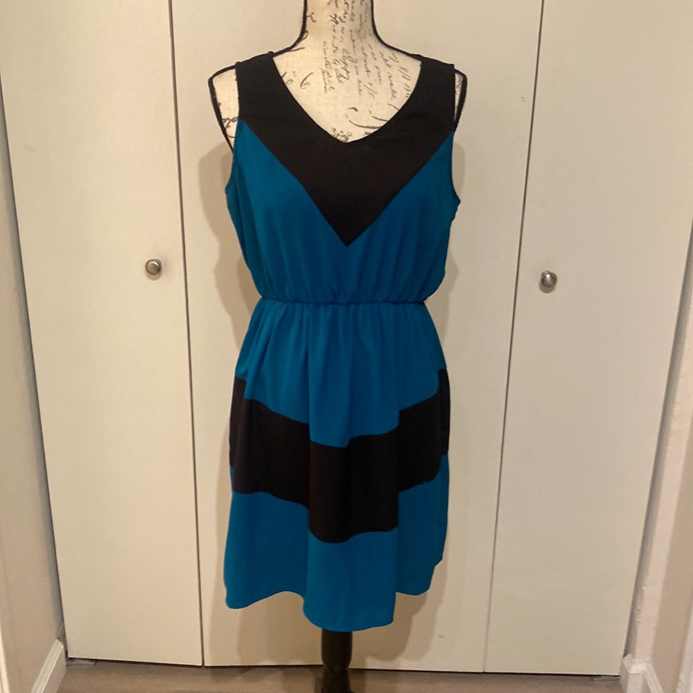 ModCloth turquoise and black blocked dress
